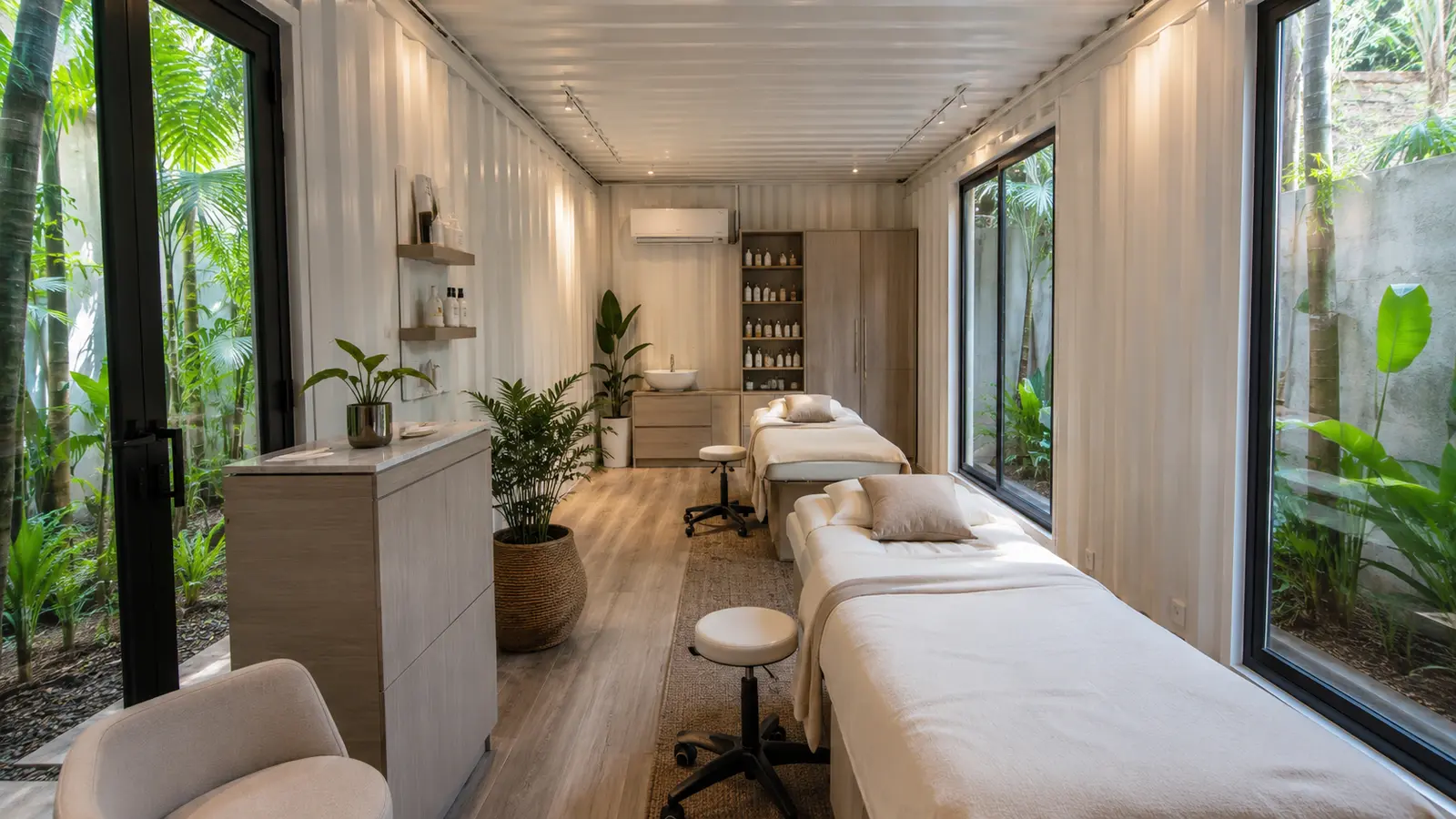 Architectural concept showing a container beauty salon in Sri Lanka