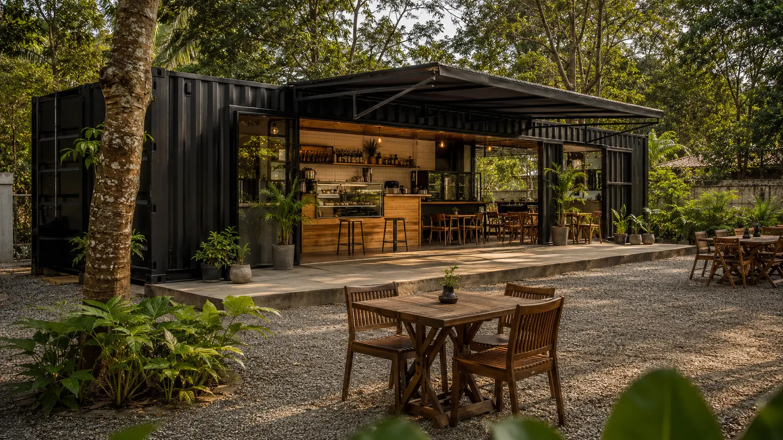 Architectural concept showing a container café in Sri Lanka