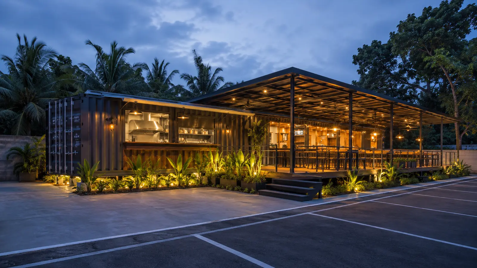 Architectural concept showing a container restaurant in Sri Lanka