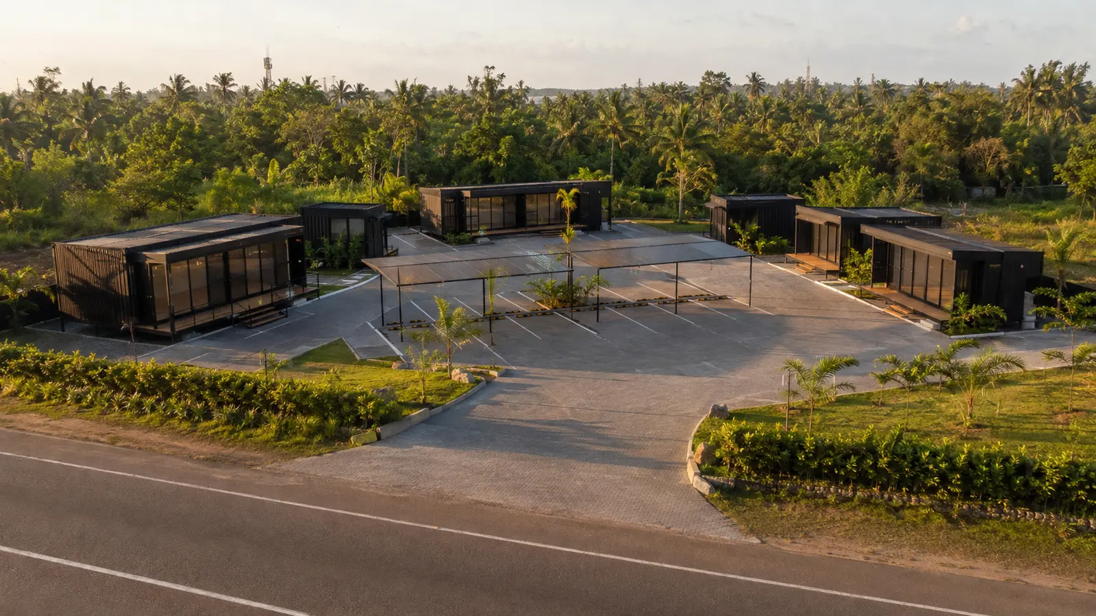 Four container retail units placed along road frontage in Sri Lanka