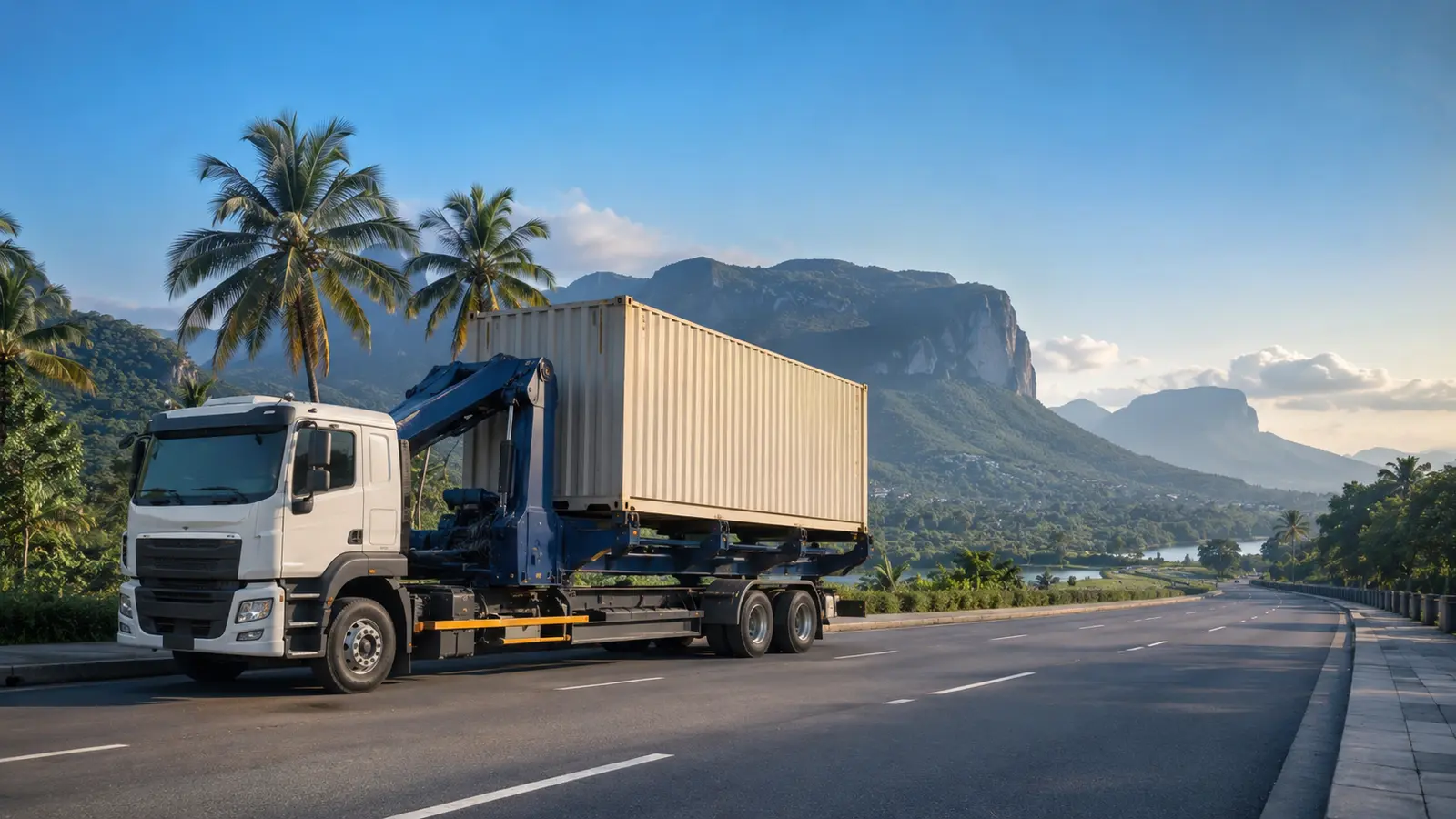Container delivery on a Sri Lankan road